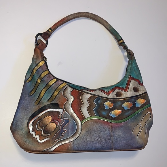 Anuschka Unique Hand Painted Leather Hobo Purse - Picture 3 of 15
